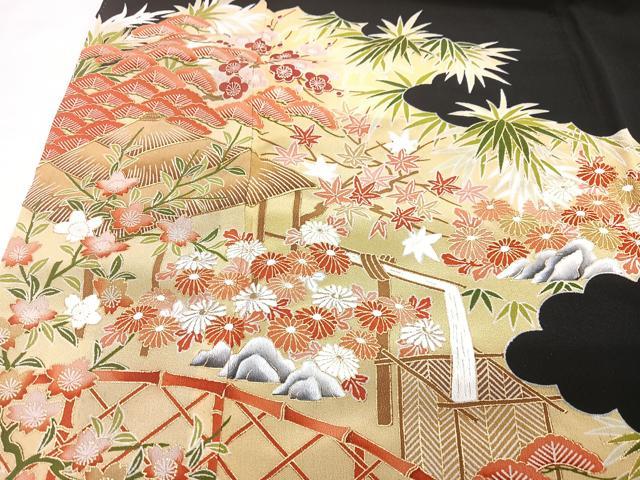 平和屋着物■豪華黒留袖 風景松文 金彩 正絹 逸品 CABF4841xe