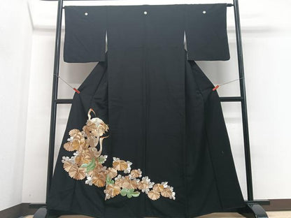 平和屋着物■豪華黒留袖　総刺繍　群鶴花文　金銀糸　洗える着物　CABF4860xe