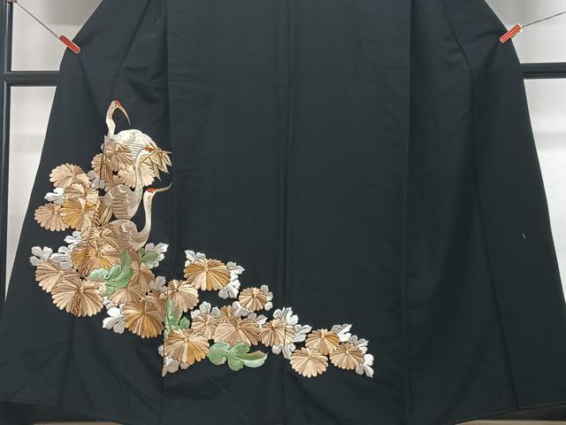 平和屋着物■豪華黒留袖　総刺繍　群鶴花文　金銀糸　洗える着物　CABF4860xe