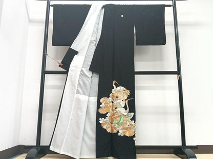 平和屋着物■豪華黒留袖　総刺繍　群鶴花文　金銀糸　洗える着物　CABF4860xe