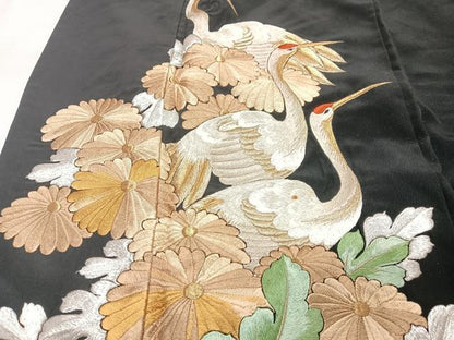 平和屋着物■豪華黒留袖　総刺繍　群鶴花文　金銀糸　洗える着物　CABF4860xe