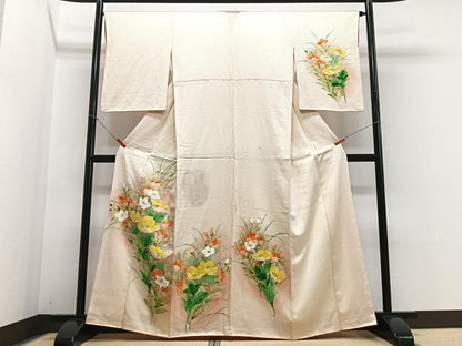 平和屋着物■訪問着 手描き 草花文 暈し染め 正絹 逸品 CABF4866xe