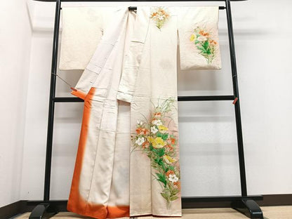 平和屋着物■訪問着 手描き 草花文 暈し染め 正絹 逸品 CABF4866xe