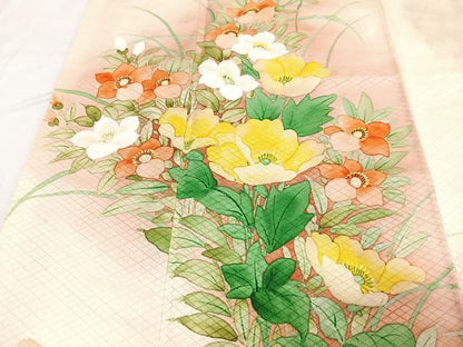 平和屋着物■訪問着 手描き 草花文 暈し染め 正絹 逸品 CABF4866xe