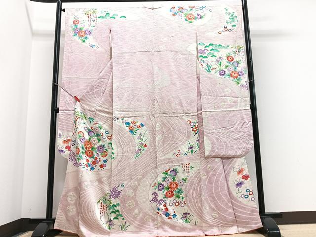 平和屋着物■豪華振袖　駒刺繍　流水花文　金彩　正絹　逸品　CABF4871xe