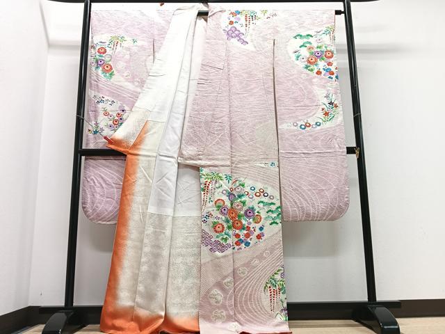 平和屋着物■豪華振袖　駒刺繍　流水花文　金彩　正絹　逸品　CABF4871xe