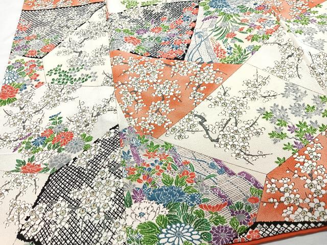 平和屋着物■上質な小紋 切嵌枝花文 正絹 逸品 CABF4873xe