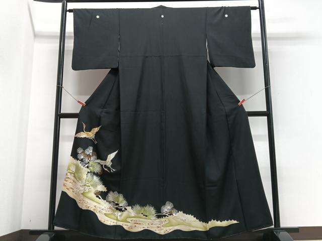 平和屋着物■豪華黒留袖　刺繍　飛鶴松文　金彩　正絹　逸品　CABF4877xe