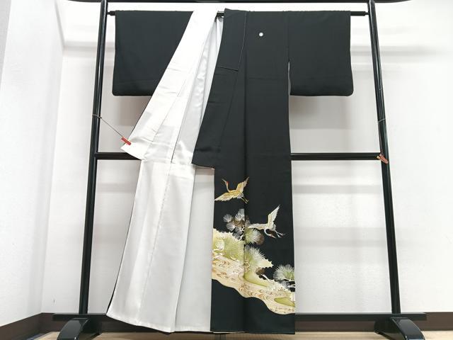 平和屋着物■豪華黒留袖　刺繍　飛鶴松文　金彩　正絹　逸品　CABF4877xe