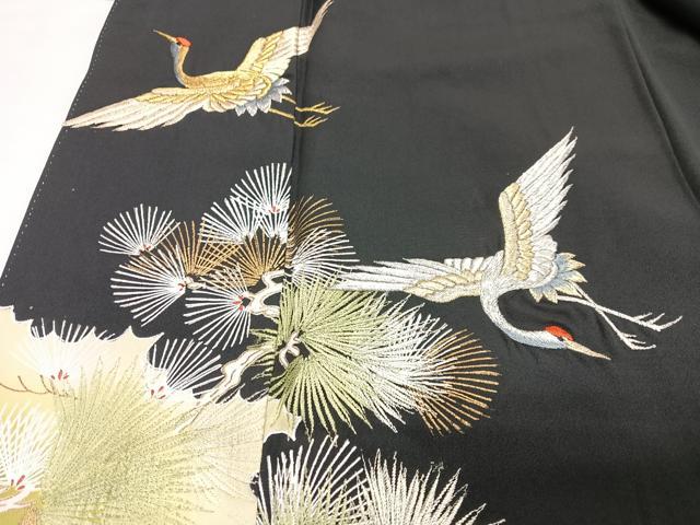 平和屋着物■豪華黒留袖　刺繍　飛鶴松文　金彩　正絹　逸品　CABF4877xe