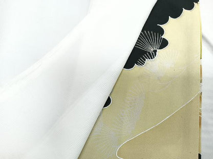 平和屋着物■豪華黒留袖　刺繍　飛鶴松文　金彩　正絹　逸品　CABF4877xe
