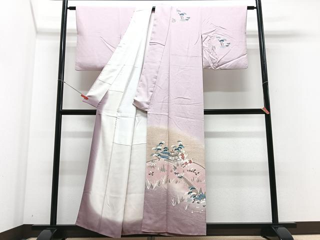 平和屋着物■訪問着 駒刺繍 風景文 暈し染め 金彩 正絹 逸品 CABF4908xe