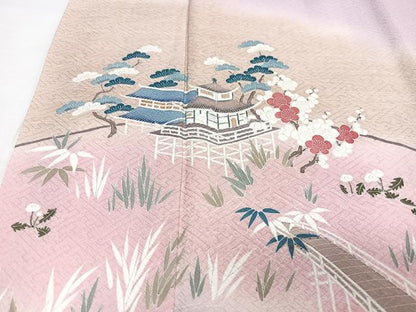 平和屋着物■訪問着 駒刺繍 風景文 暈し染め 金彩 正絹 逸品 CABF4908xe