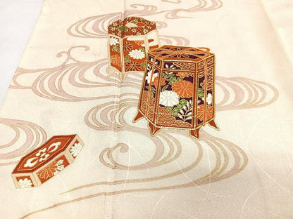 平和屋着物■訪問着 駒刺繍 貝桶花文 金彩 正絹 逸品 CABF4915xe