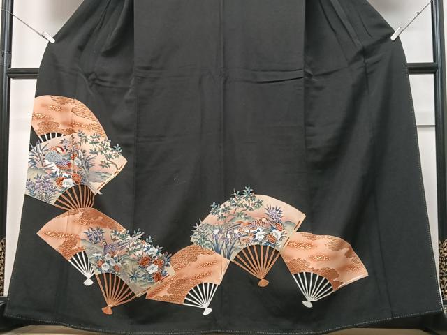 平和屋着物■豪華黒留袖 扇面花鳥文 金彩 正絹 逸品 CABF4919xe
