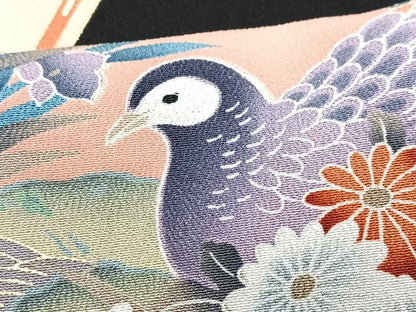 平和屋着物■豪華黒留袖 扇面花鳥文 金彩 正絹 逸品 CABF4919xe