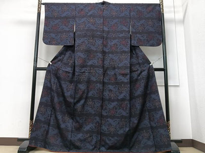 平和屋着物■結城紬 幾何学文様 正絹 逸品 CABF4921xe