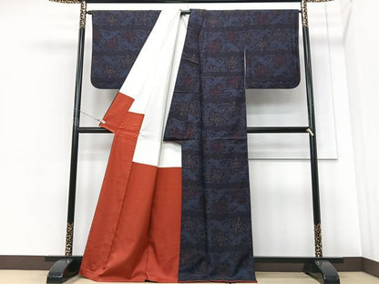 平和屋着物■結城紬 幾何学文様 正絹 逸品 CABF4921xe