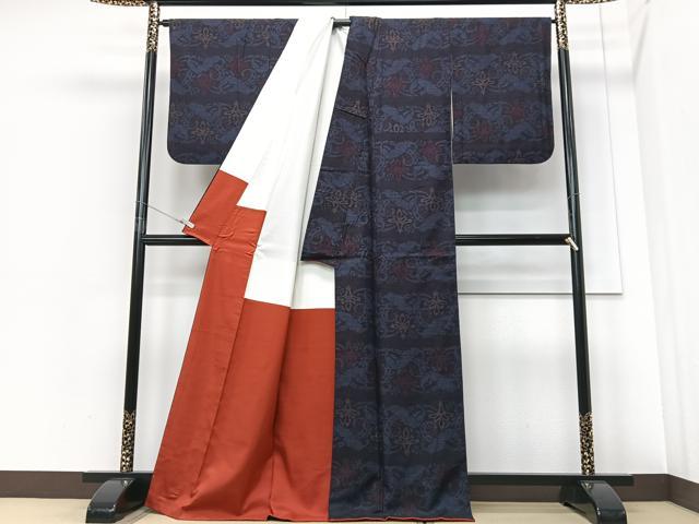 平和屋着物■結城紬 幾何学文様 正絹 逸品 CABF4921xe