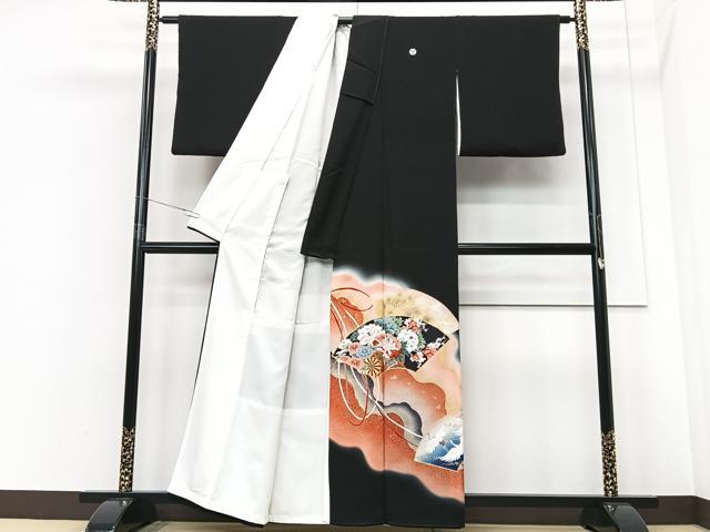 平和屋着物■豪華黒留袖 地紙花鳥文 暈し染め 金彩 正絹 逸品 CABF4922xe
