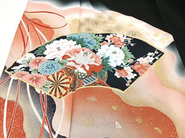 平和屋着物■豪華黒留袖 地紙花鳥文 暈し染め 金彩 正絹 逸品 CABF4922xe