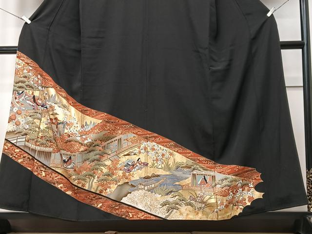 平和屋着物■豪華黒留袖 風景文 金彩 正絹 逸品 CABF4934xe