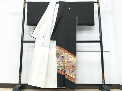 平和屋着物■豪華黒留袖 風景文 金彩 正絹 逸品 CABF4934xe