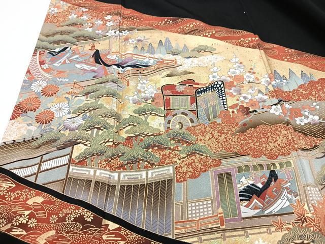 平和屋着物■豪華黒留袖 風景文 金彩 正絹 逸品 CABF4934xe