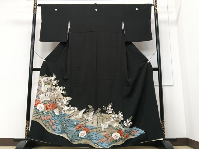 平和屋着物■豪華黒留袖 駒刺繍 飛鶴立波花文 正絹 逸品 CABF4935xe