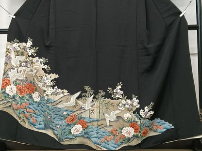 平和屋着物■豪華黒留袖 駒刺繍 飛鶴立波花文 正絹 逸品 CABF4935xe