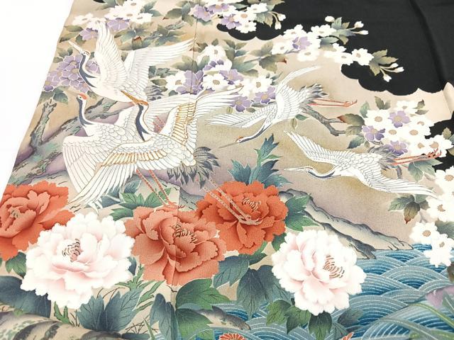 平和屋着物■豪華黒留袖 駒刺繍 飛鶴立波花文 正絹 逸品 CABF4935xe