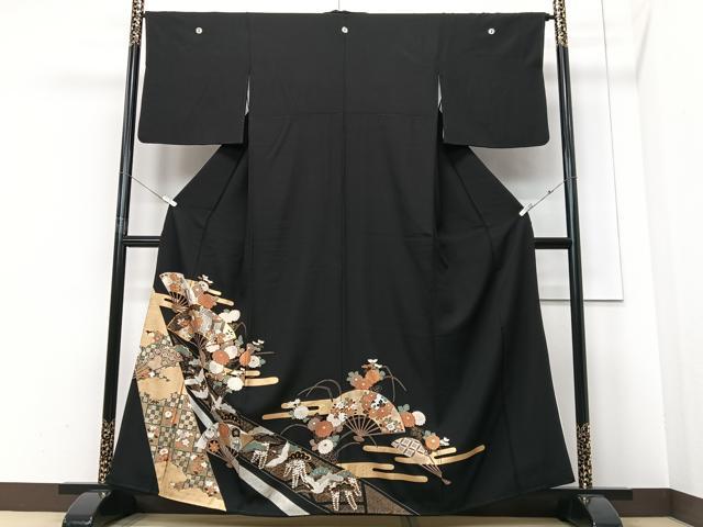 平和屋着物■豪華黒留袖 扇面飛鶴花文 金彩 正絹 逸品 CABF4936xe