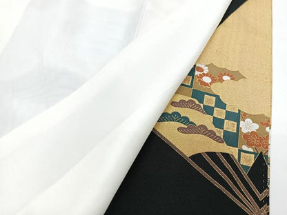 平和屋着物■豪華黒留袖 扇面飛鶴花文 金彩 正絹 逸品 CABF4936xe