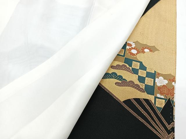 平和屋着物■豪華黒留袖 扇面飛鶴花文 金彩 正絹 逸品 CABF4936xe
