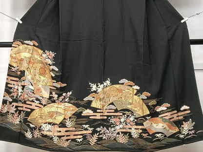平和屋着物■豪華黒留袖　作家物　飛鶴浜松風景文　金彩　正絹　逸品　CABF4938xe