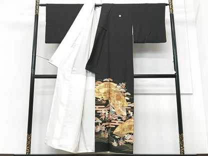 平和屋着物■豪華黒留袖　作家物　飛鶴浜松風景文　金彩　正絹　逸品　CABF4938xe