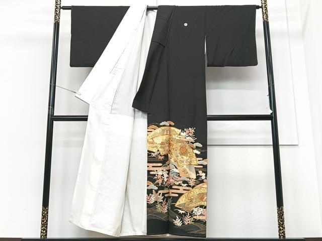 平和屋着物■豪華黒留袖　作家物　飛鶴浜松風景文　金彩　正絹　逸品　CABF4938xe