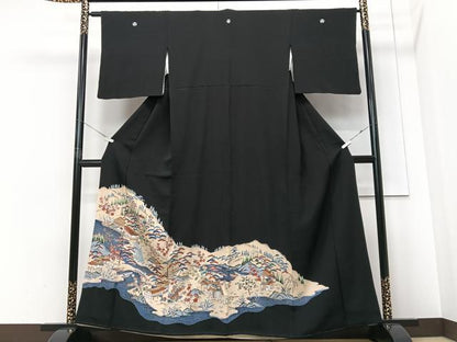 平和屋着物■豪華黒留袖 風景文 金彩 正絹 逸品 CABF4940xe