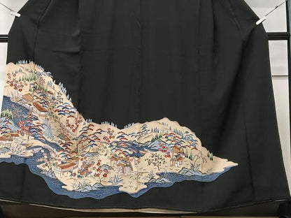 平和屋着物■豪華黒留袖 風景文 金彩 正絹 逸品 CABF4940xe