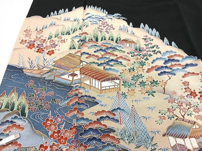 平和屋着物■豪華黒留袖 風景文 金彩 正絹 逸品 CABF4940xe