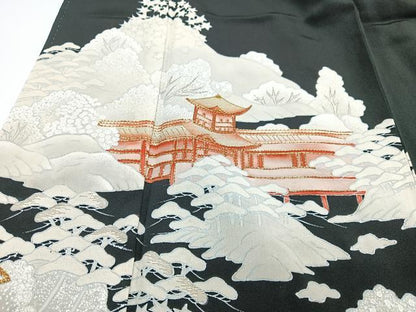 平和屋着物■豪華黒留袖　駒刺繍　風景文　正絹　逸品　CABF4941xe