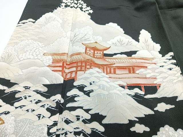 平和屋着物■豪華黒留袖　駒刺繍　風景文　正絹　逸品　CABF4941xe