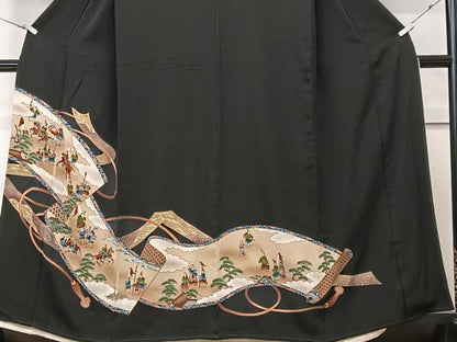 平和屋着物■豪華黒留袖　絵巻人物文　金彩　正絹　逸品　CABF4942xe