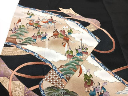 平和屋着物■豪華黒留袖　絵巻人物文　金彩　正絹　逸品　CABF4942xe
