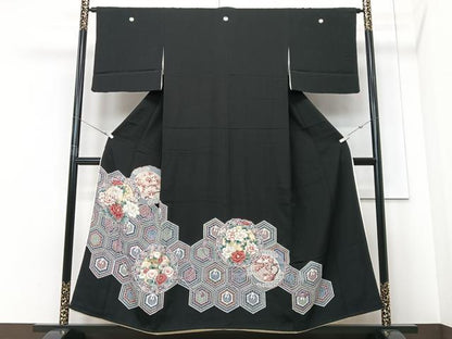 平和屋着物■豪華黒留袖 鏡裏花文 金彩 正絹 逸品 CABF4944xe