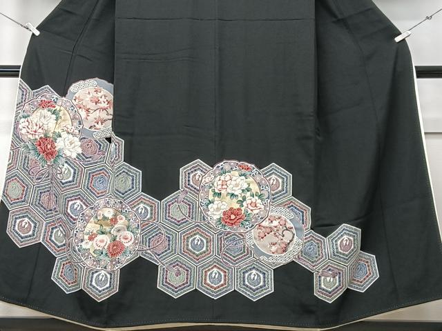 平和屋着物■豪華黒留袖 鏡裏花文 金彩 正絹 逸品 CABF4944xe
