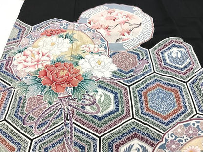 平和屋着物■豪華黒留袖 鏡裏花文 金彩 正絹 逸品 CABF4944xe
