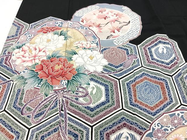 平和屋着物■豪華黒留袖 鏡裏花文 金彩 正絹 逸品 CABF4944xe