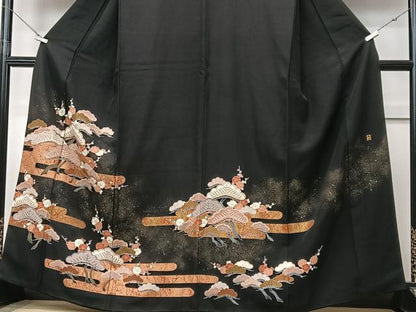 平和屋着物■豪華黒留袖　作家物　エ霞梅松文　金彩　正絹　逸品　CABF4945xe