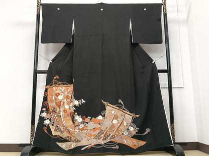 平和屋着物■豪華黒留袖　几帳花文　金彩　正絹　逸品　CABF4950xe